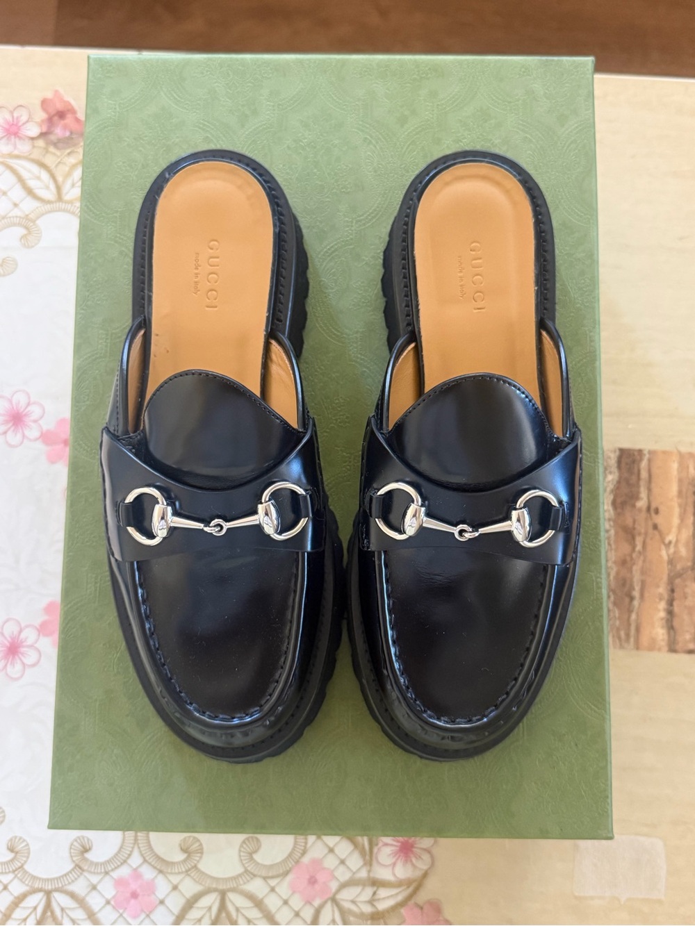 Gucci Black Leather Horsebit Slingback Mules with Silver Hardware